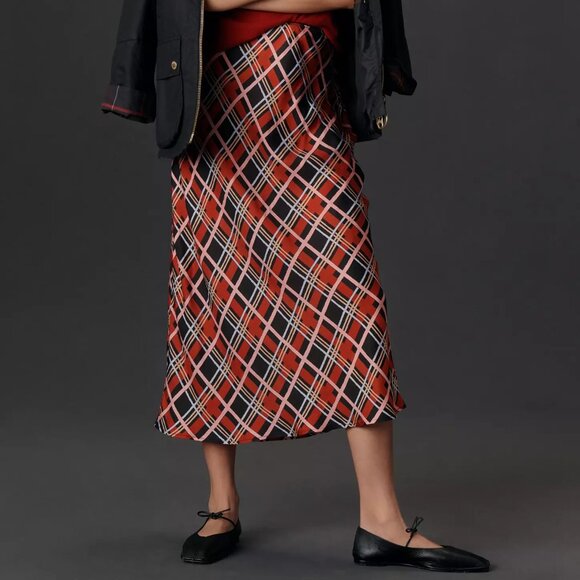 RIXO Ardith Check Midi Slip Skirt, NWT, Size 16